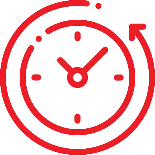 Red clock icon with an arrow circling counterclockwise, suggesting a rewind or reset function.